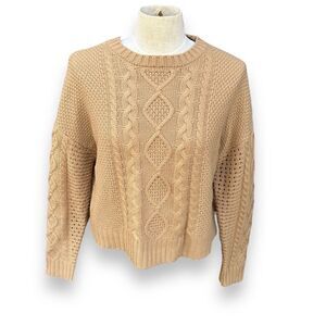 Sanctuary Cable Knit Sweater Camel Brown Tan crewneck Size Medium